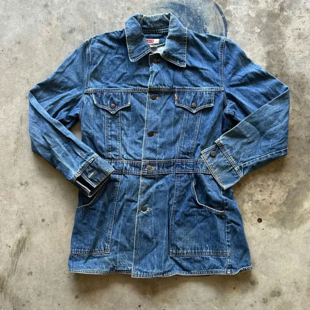 Vintage 70s Levi's Orange Tab Denim Western Duster Jacket Size Large
